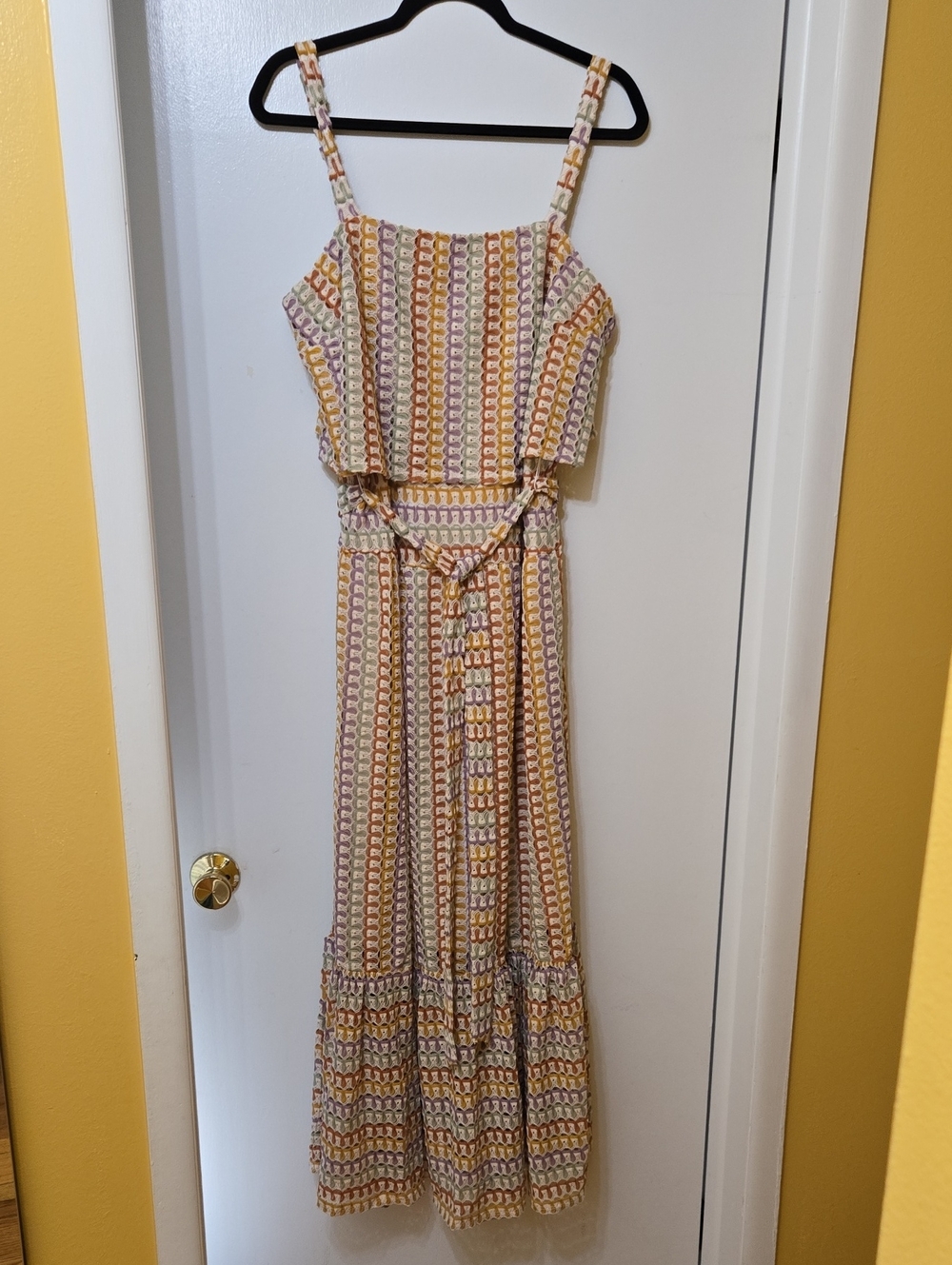 Dolce Vita Striped Crochet-Style Maxi Dress in Pink, Yellow & Cream